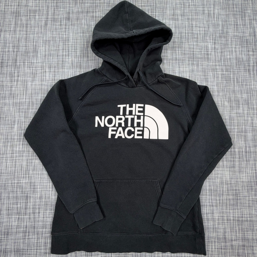 The North Face Womens Half Dome Hoodie M Black Cotton Blend Pullover Pocket